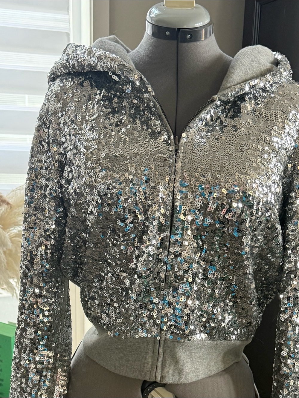 Victoria's Secret Silver Sequin Bomber Hoodie